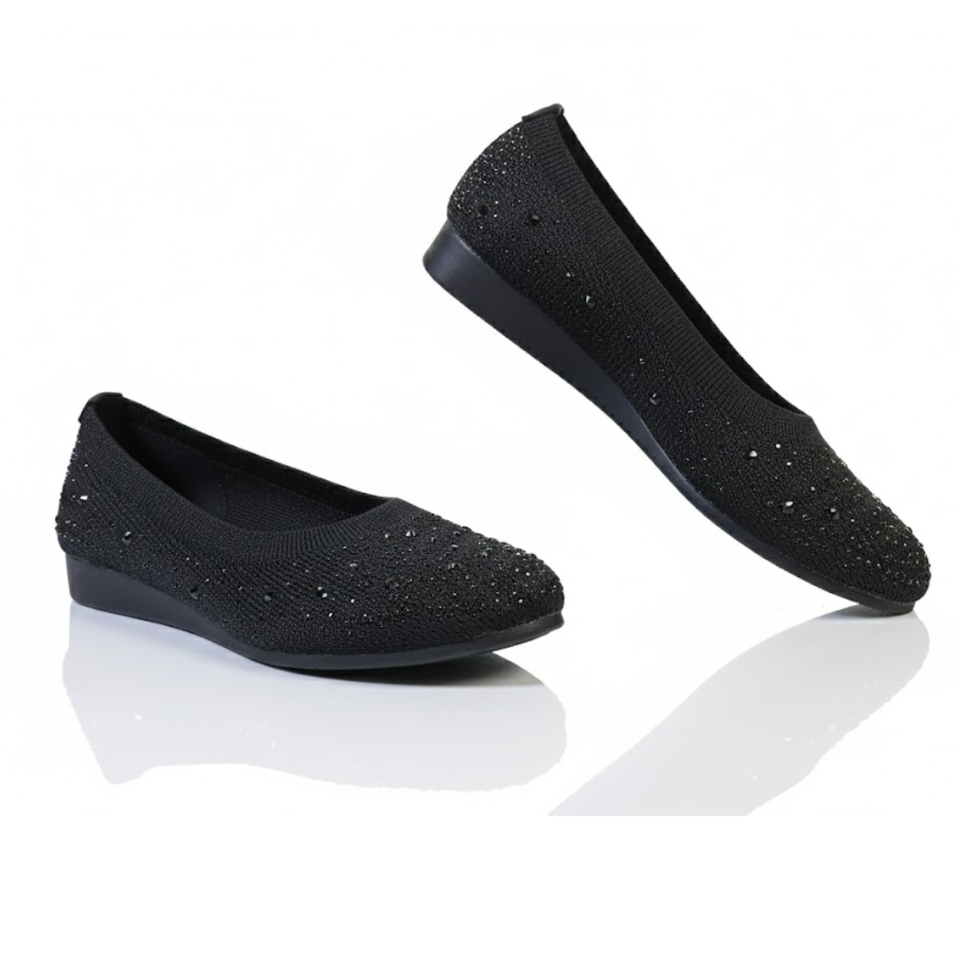 Ladies Womens Easy Slip On Diamante Party Shoes -Black